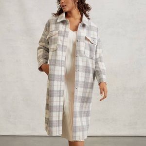 Anthropologie Plaid Coat Pink and Gray